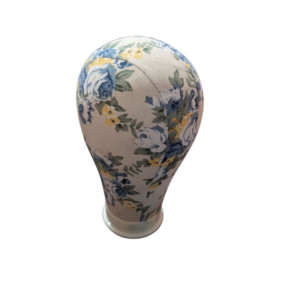 Floral Canvas Mannequin Head Wigs & Display 22" Circumference Durable Stand Base